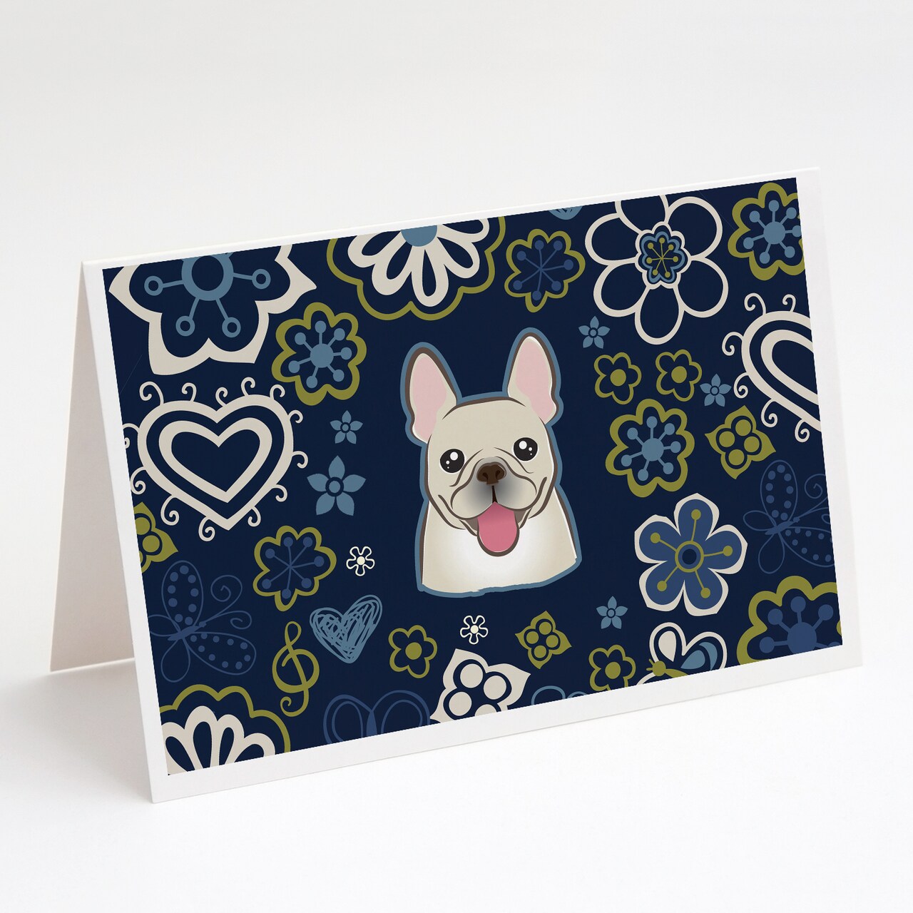 Caroline's Treasures Blue Flowers French Bulldog Greeting Cards and Envelopes Pack of 8